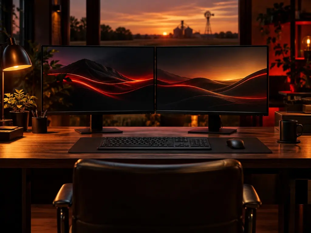 Business PC with dual monitors on a clean desk