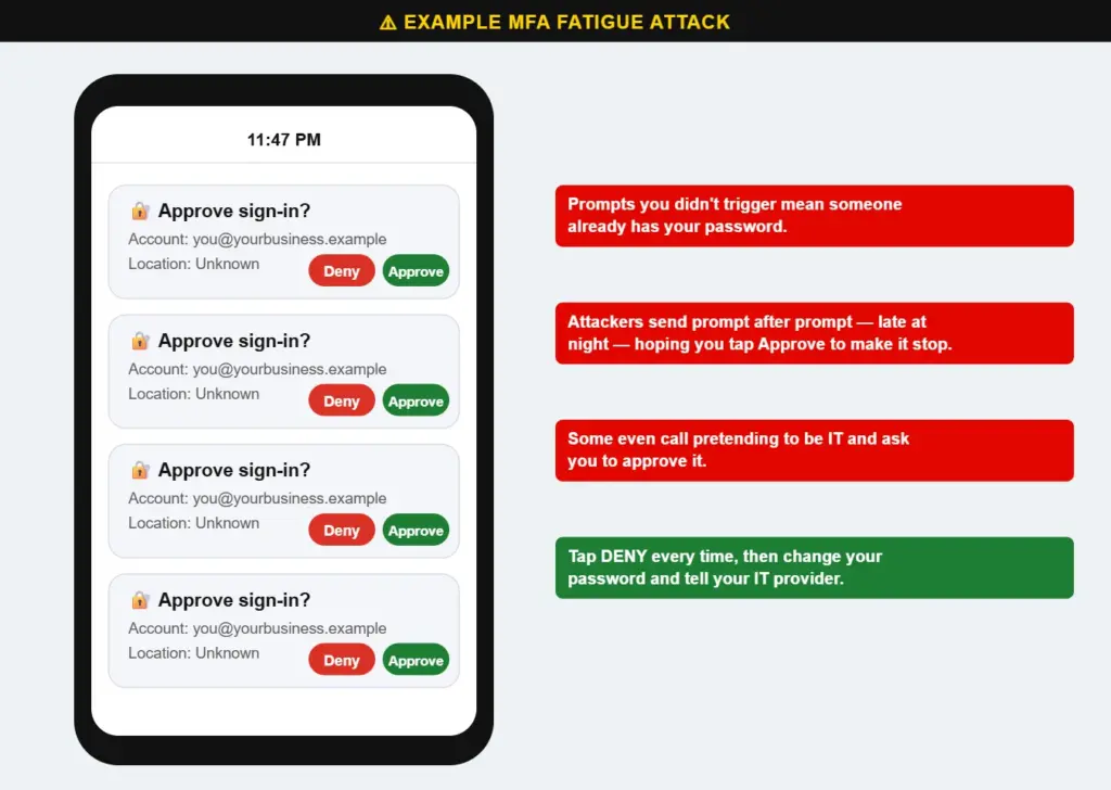 Example of repeated MFA sign-in approval prompts on a phone