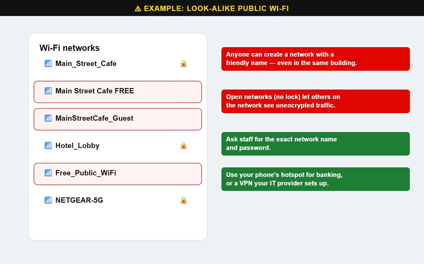 Example of look-alike public Wi-Fi network names